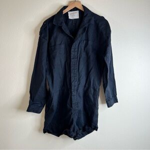 Acacia Swimwear Linen Romper Womens Large Navy